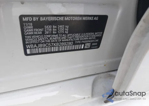 2019 BMW M550I xDrive from USA, damaged, VIN WBAJB9C57KB289280
